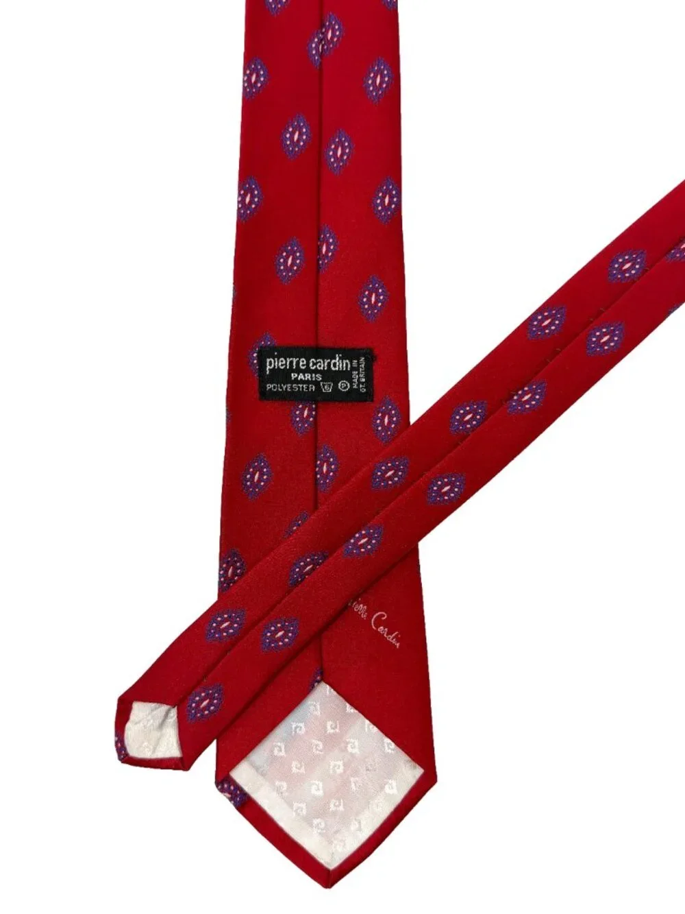 PIERRE CARDIN Tie Classic‎ Geometric Pattern Red Blue Silk Vintage